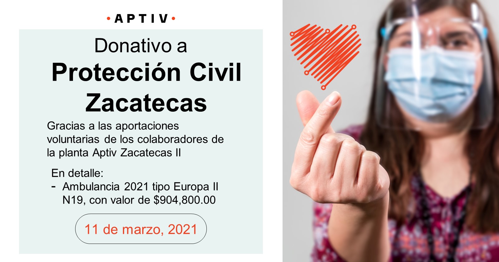 Aptiv Zacatecas I dona ambulancia 2021 a Protección Civil Estatal.